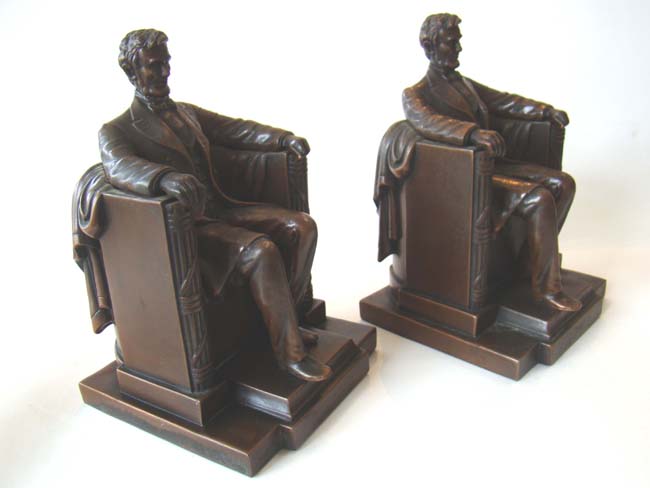A nice pair of early "Lincoln in the chair" bookends by Jennings Brothers circa 1925
